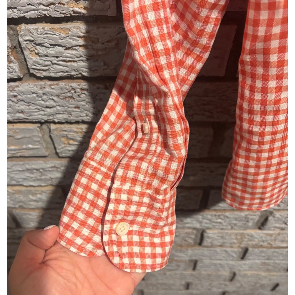 Ermenegildo Zegna Mens Orange Gingham Cotton Linen Button Down Shirt XL - Picture 6 of 9